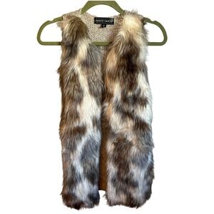 Almost Famous Womens Brown Faux Fur Open Front Knit Back Vest Size Medium